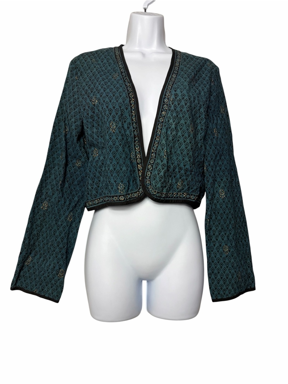 Anokhi Cotton Open Front Crop Cardigan Blouse Long Sleeve Size Large Bolero Top - Picture 2 of 8